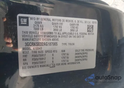 2010 Chevrolet Silverado 1500 Lt from USA, damaged, VIN 3GCRKSE32AG187965